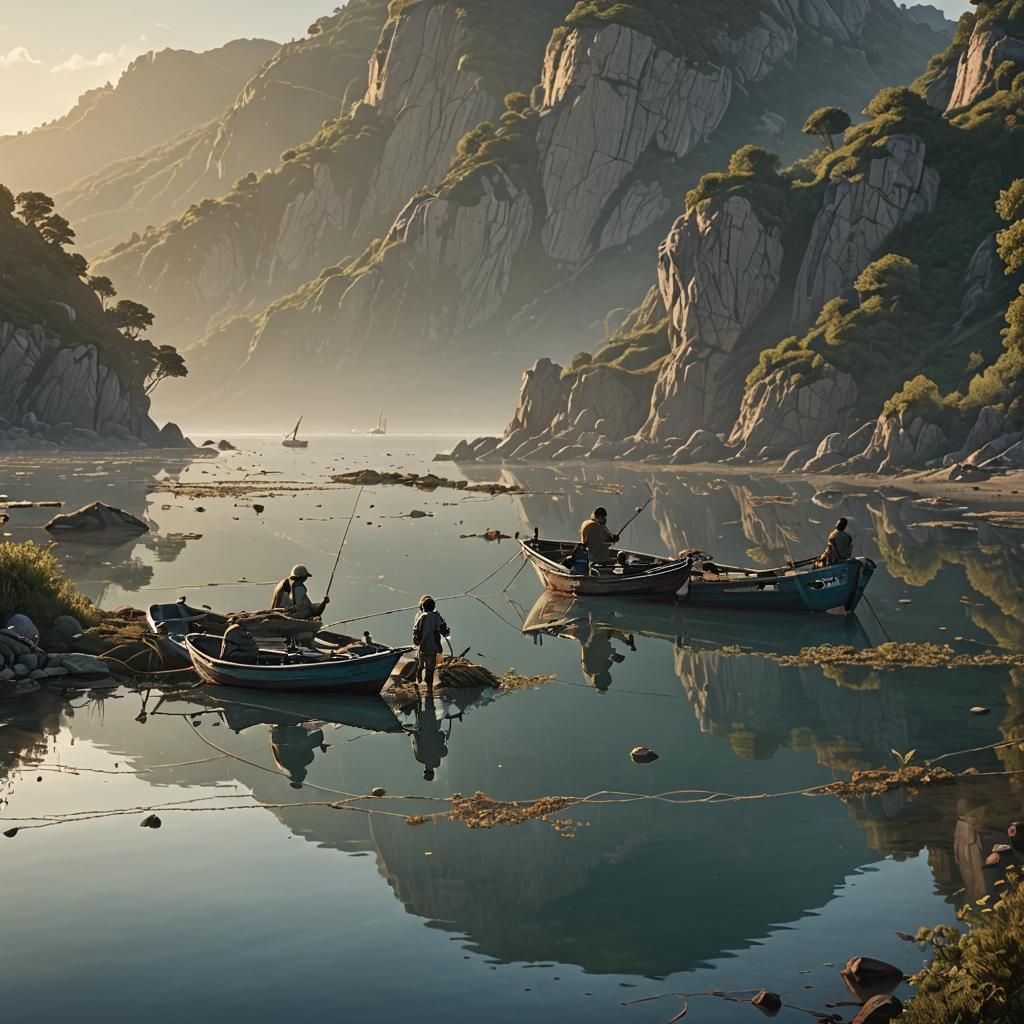 Boy Fishing at Dawn: A Matte Painting