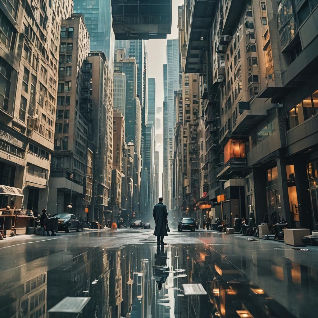 Inception-Inspired Upside-Down Cityscape in Warm Tones