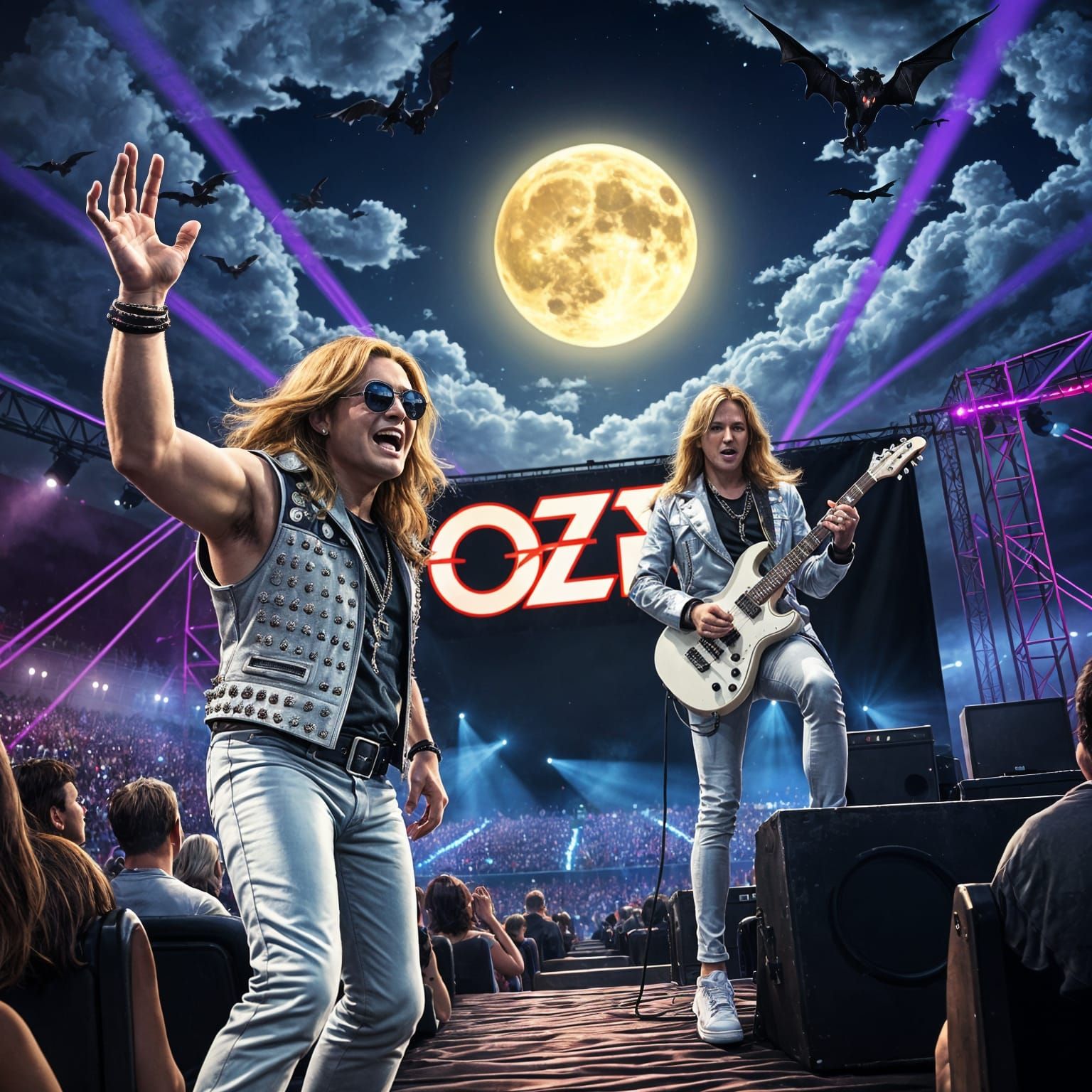 Anime Heavy Metal Rush Concert in a Dark, Cloudy Night