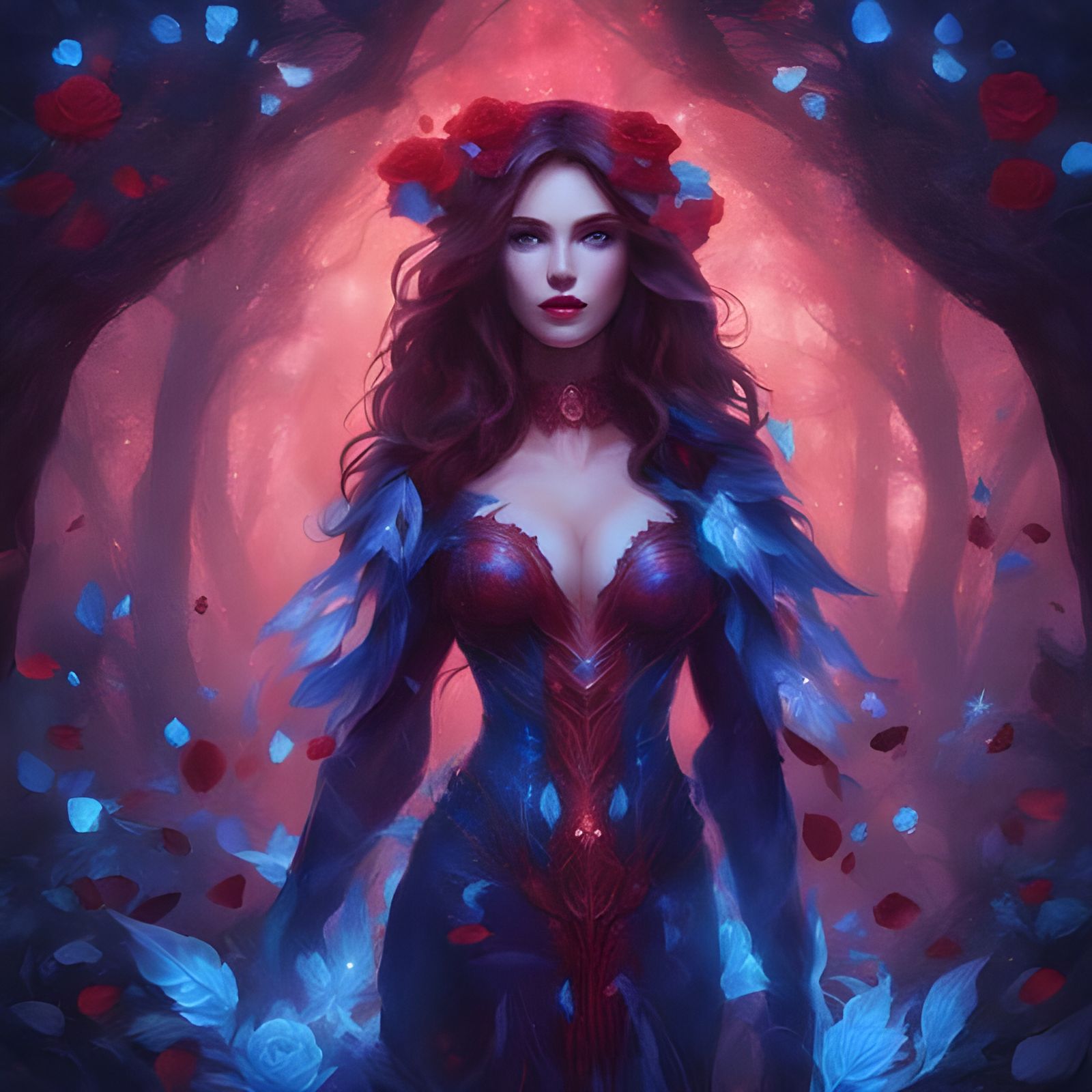 Bioluminescent Goddess in Magic Forest Portrait
