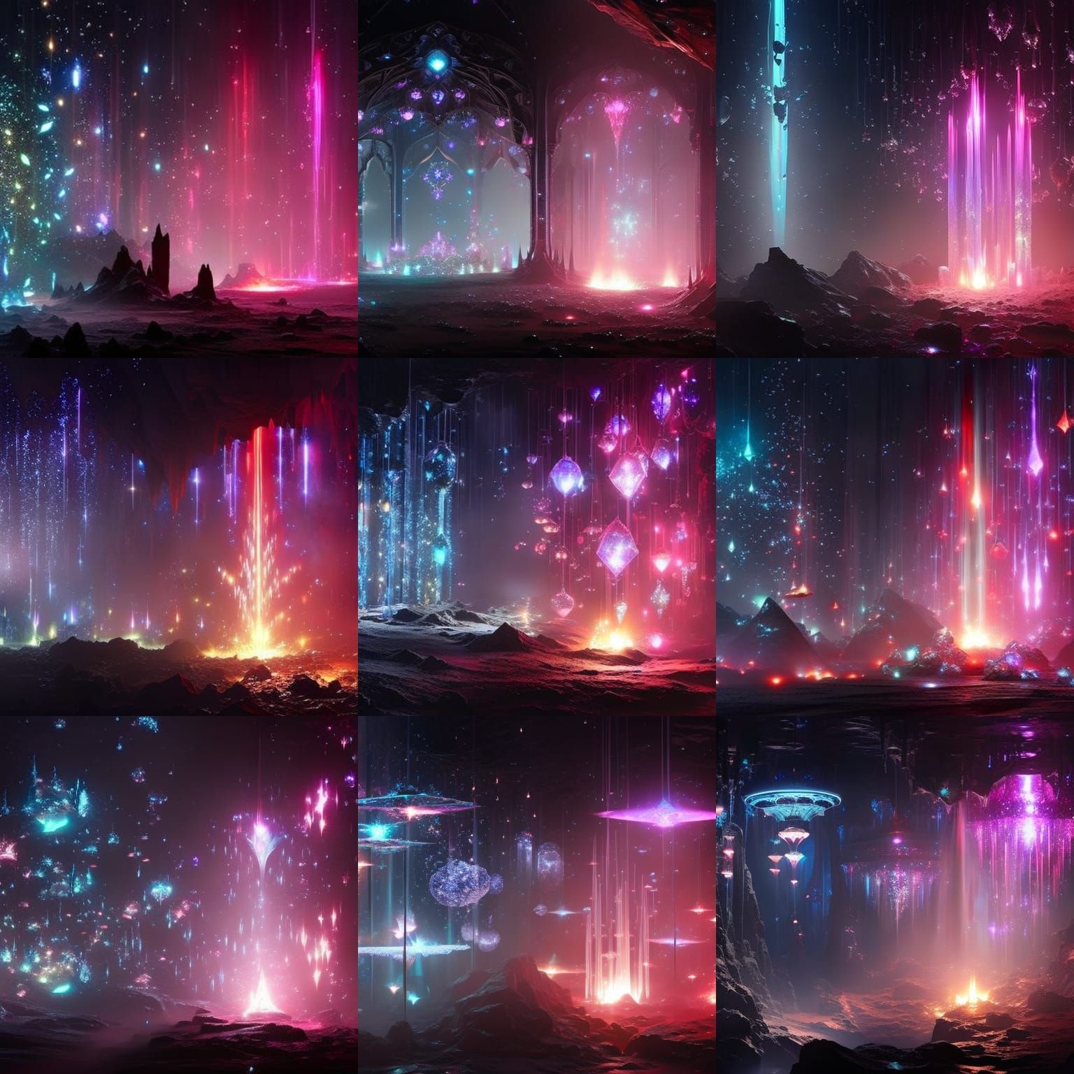 Neon Crystals in Glass Box: A Digital Painting