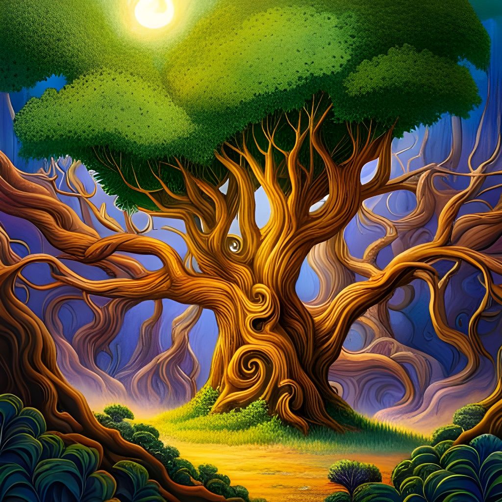 Fairytale Dryad Tree in Dreamlike Landscape