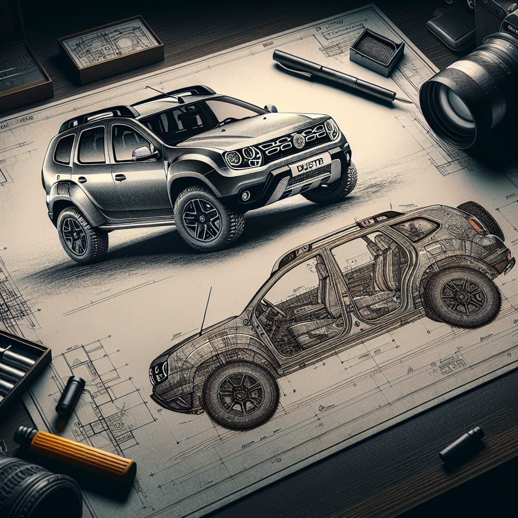 Detailed Blueprint of Duster SUV with Pictorial Representati...