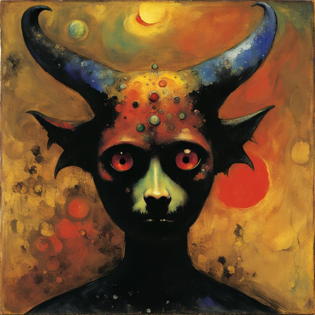 Encaustic Wax Demon Girl in Odilon Redon Style