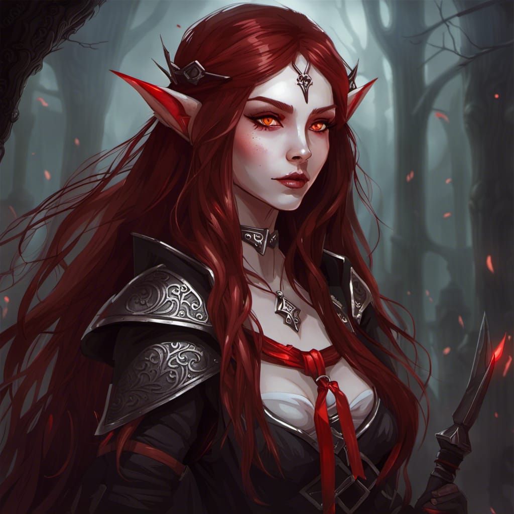 Beautiful Elven Vampire Archer with Red Eyes