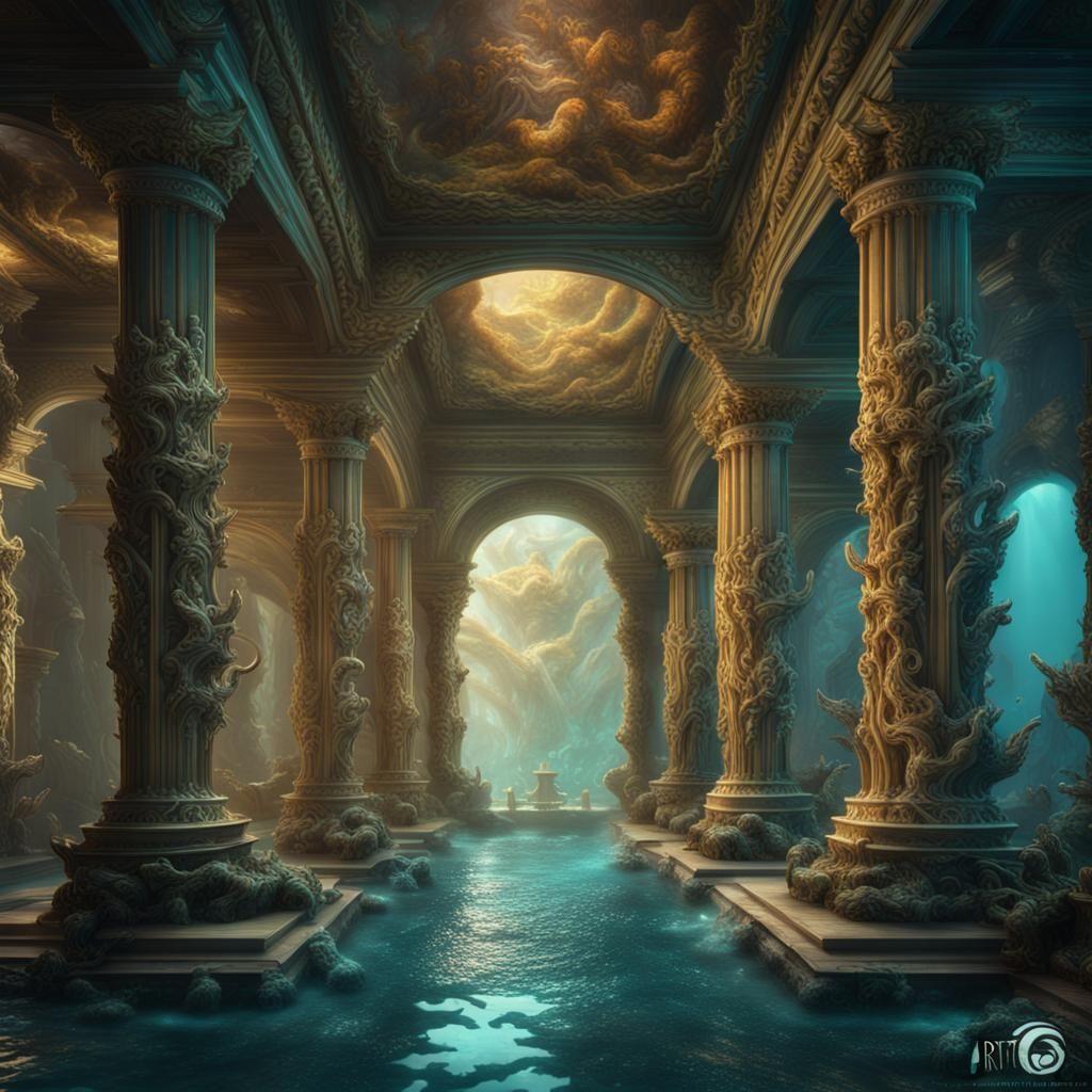 Triton's Underwater Palace: A Detailed Digital Painting