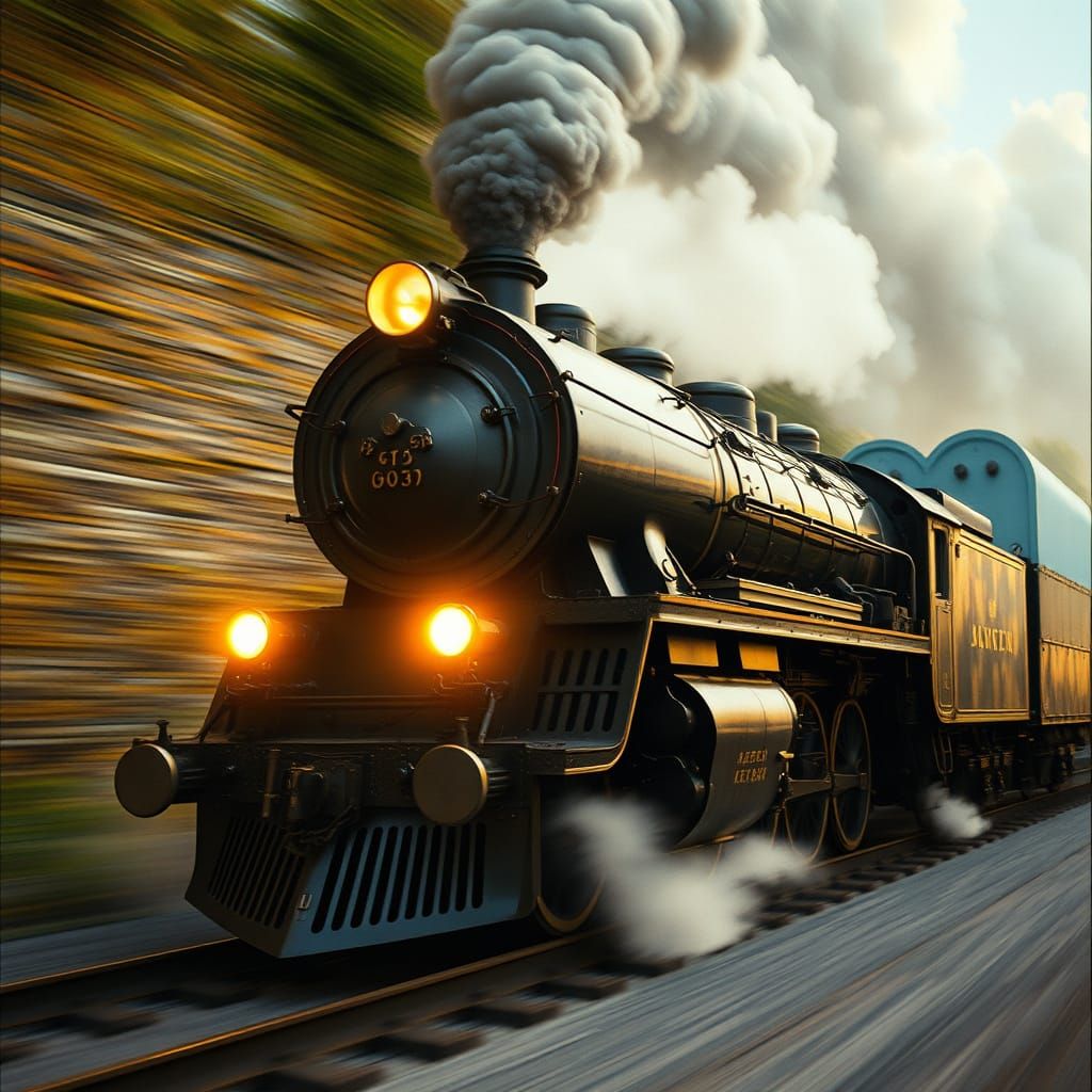 Majestic Steam Locomotive in Motion, Captured in Mosaic Styl...