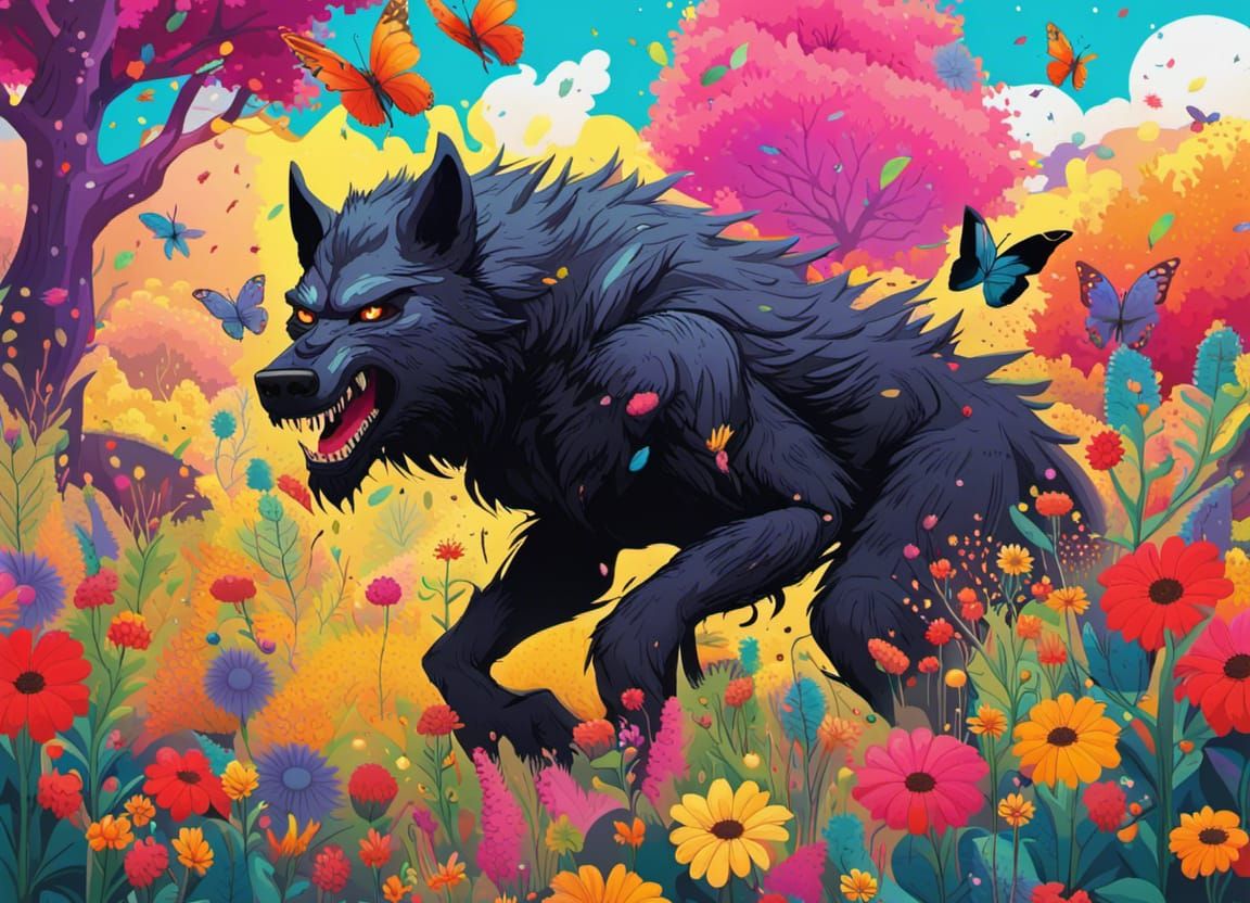 Chromatic Werewolf Stalks Victim in Flower Meadow