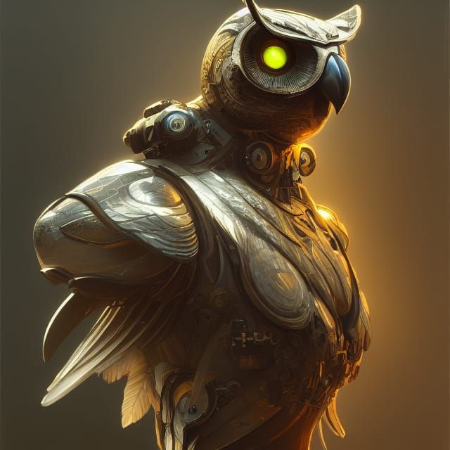 Cybernetic Owl Portrait in Detailed Digital Art