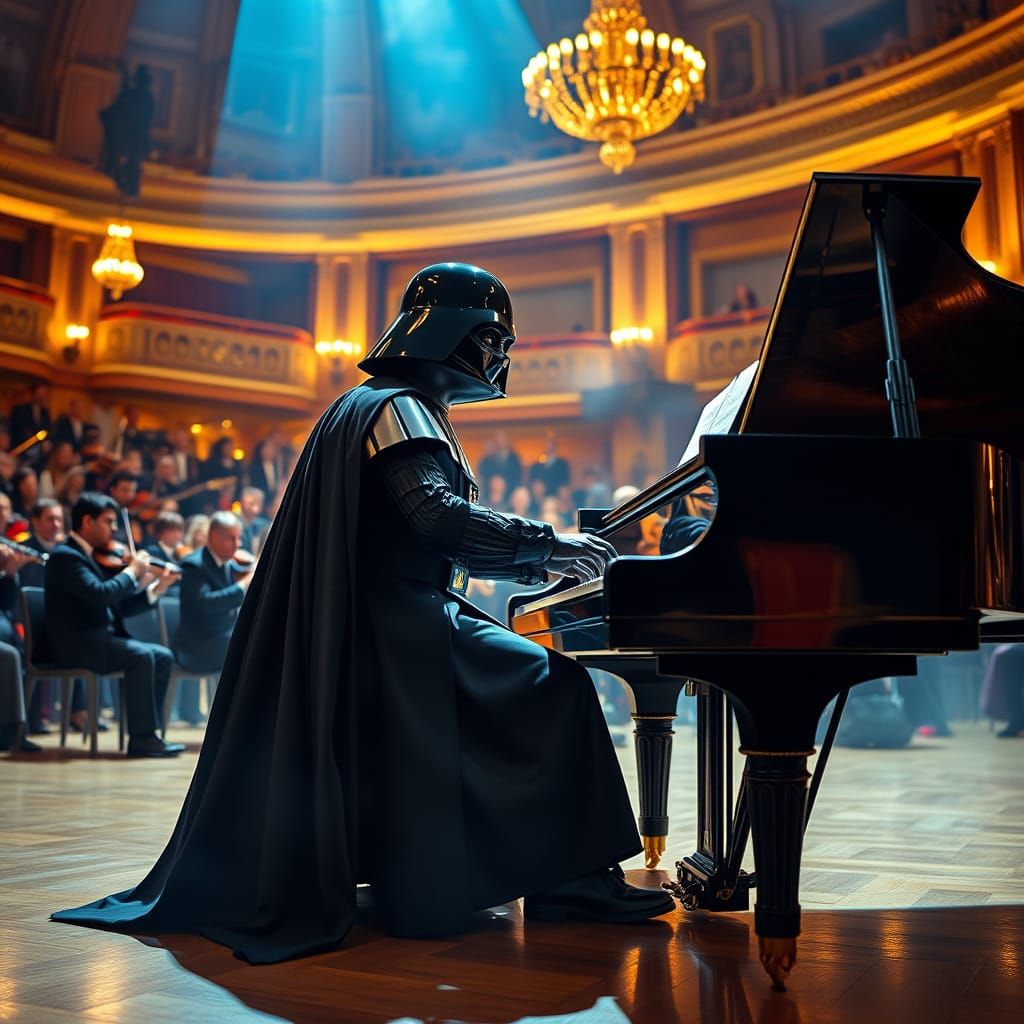 Darth Vader Performs a Grand Piano Concert in Opulent Elegan...