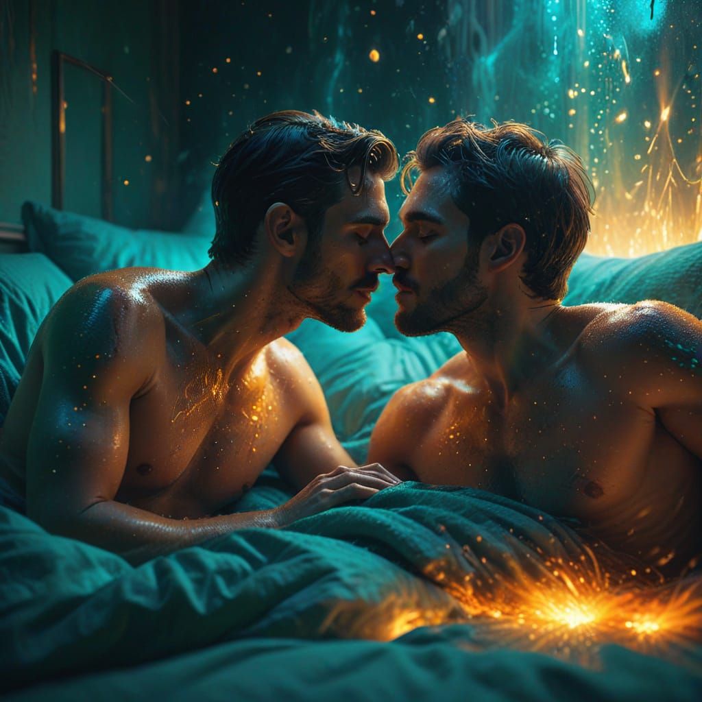 Ethereal Gay Lovers in a Dreamlike Embrace
