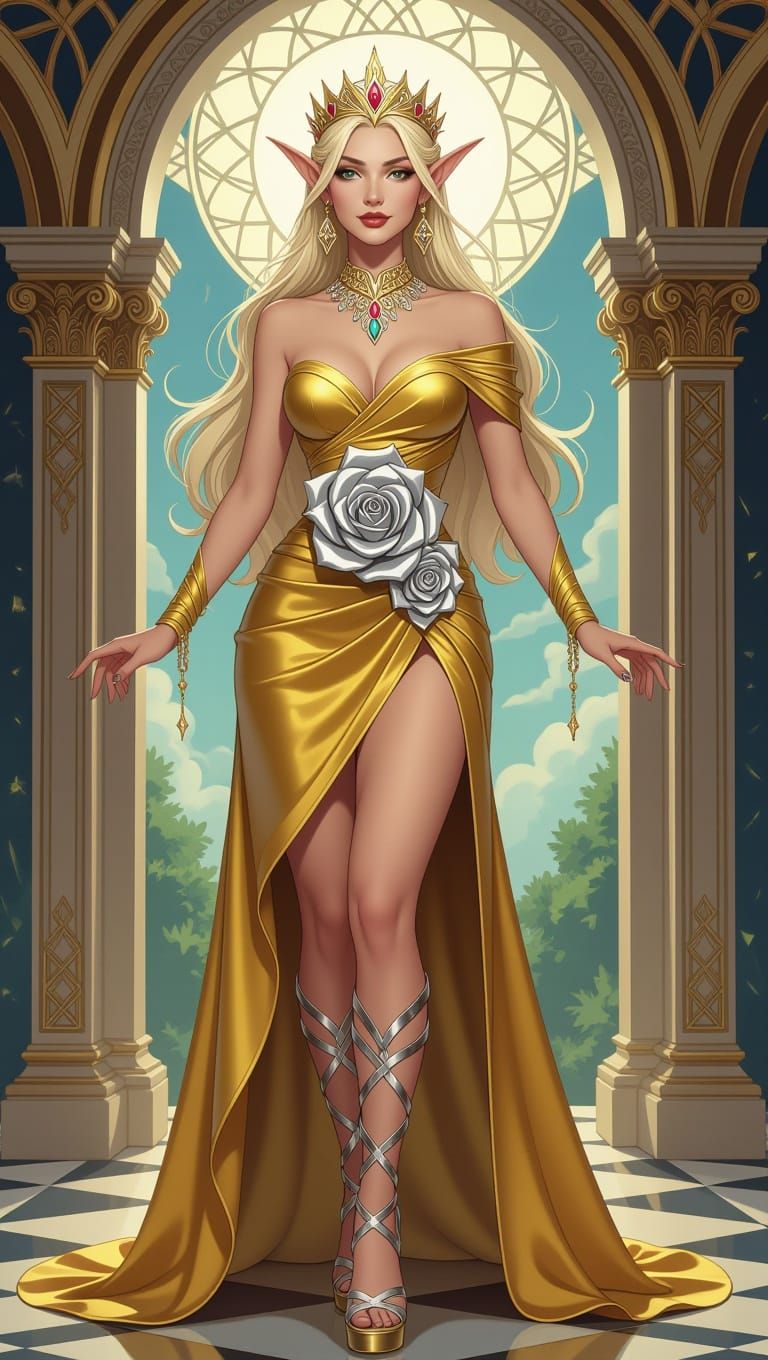 Elegant Elven Woman in Pop Art Comic Style