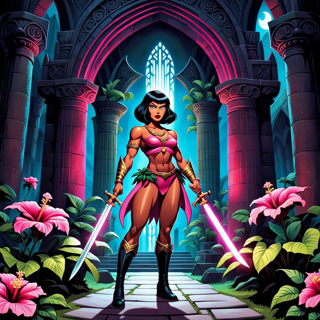 Polynesian Warrior in 80s Cartoon Style