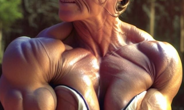 Extremely Muscular Middle Aged Female Bodybuilder