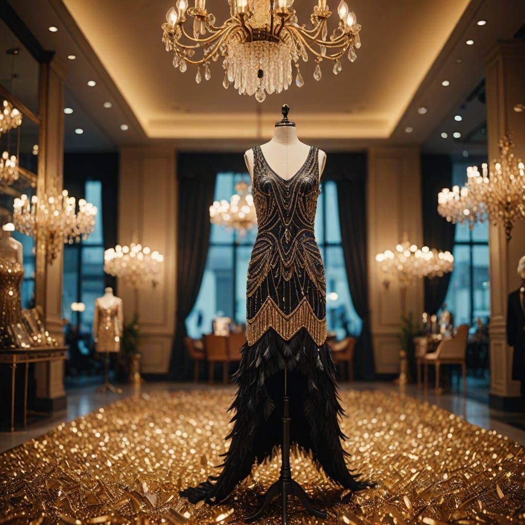 Opulent Flapper Dresses in Luxury Department Store