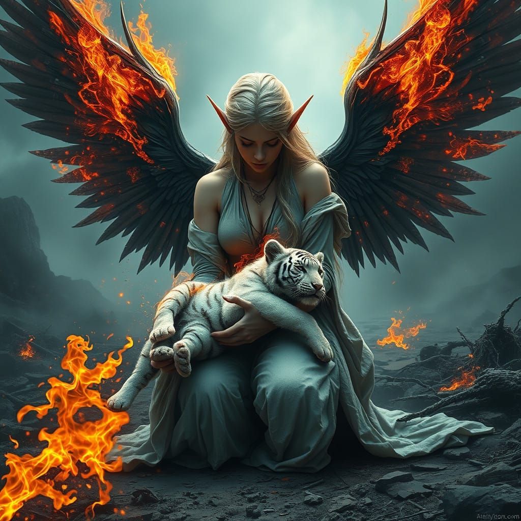 Elf Maiden Unleashes Cataclysmic Magic in a Desolate Landsca...