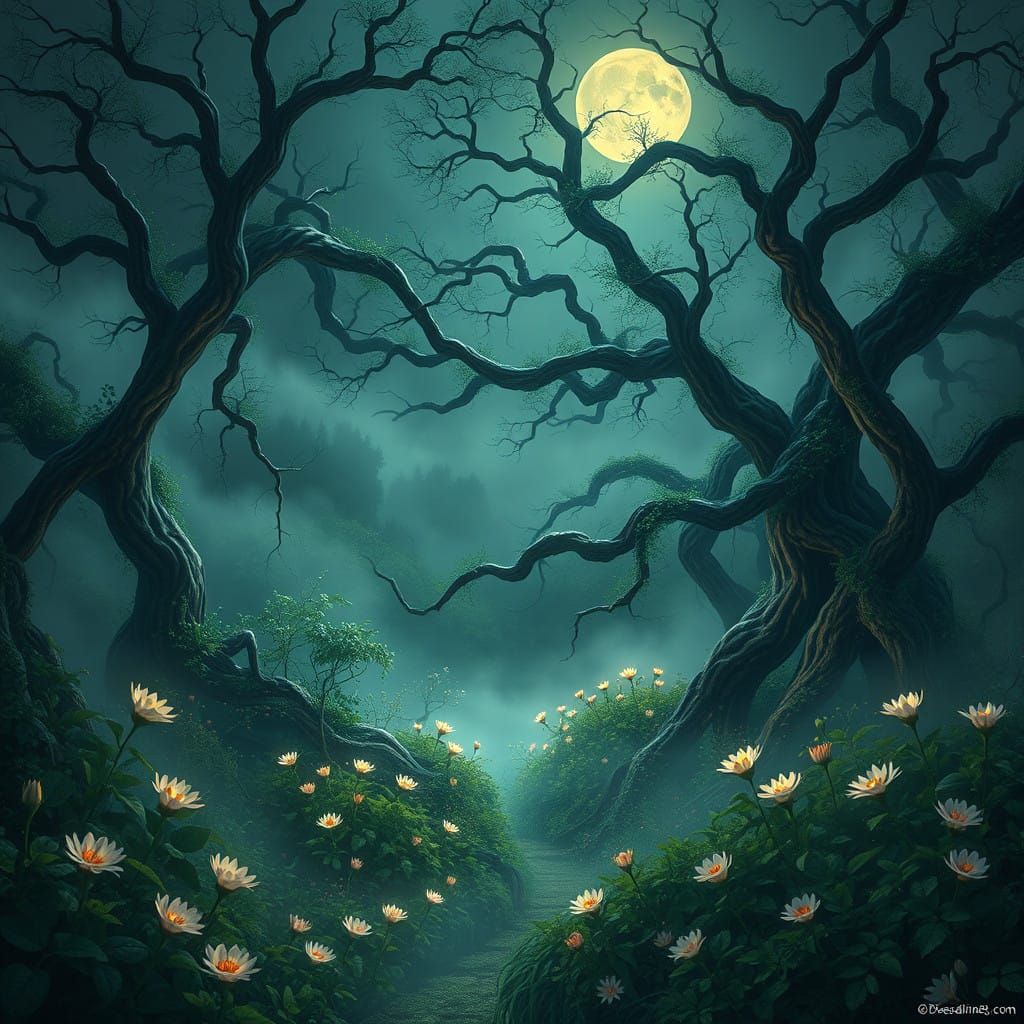 Mystical Moonlit Garden in Dreamy, Ethereal Style