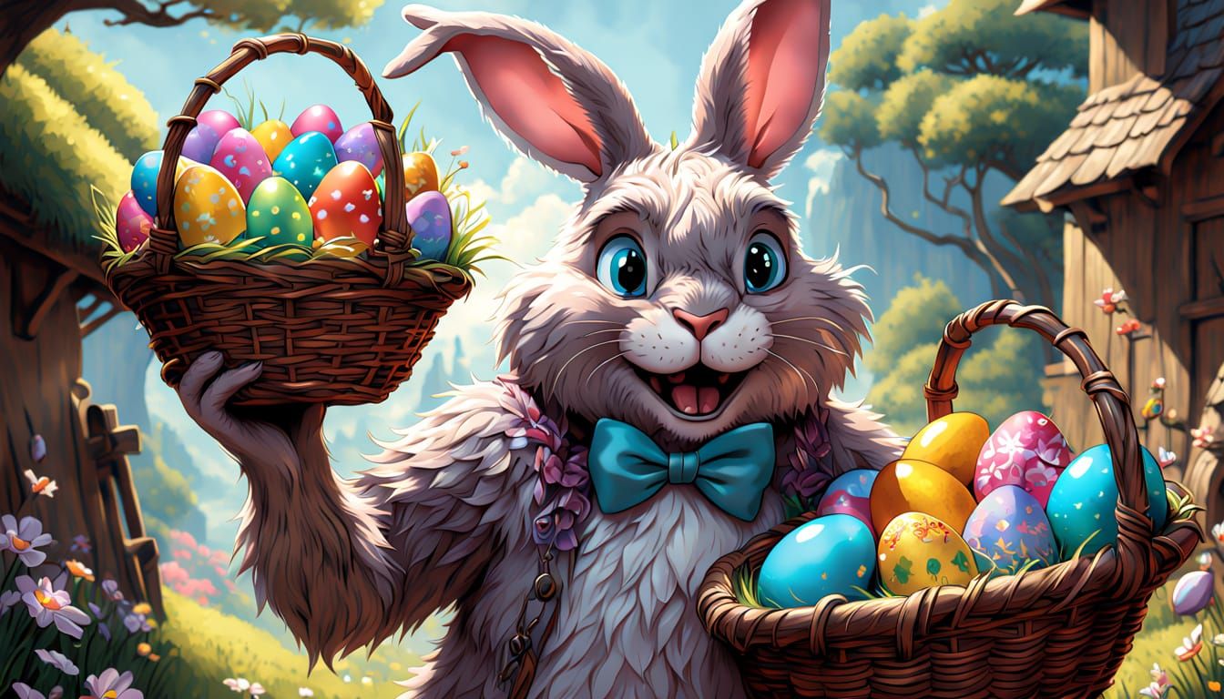 Vibrant Easter Bunny in Maximalist Hyperrealism