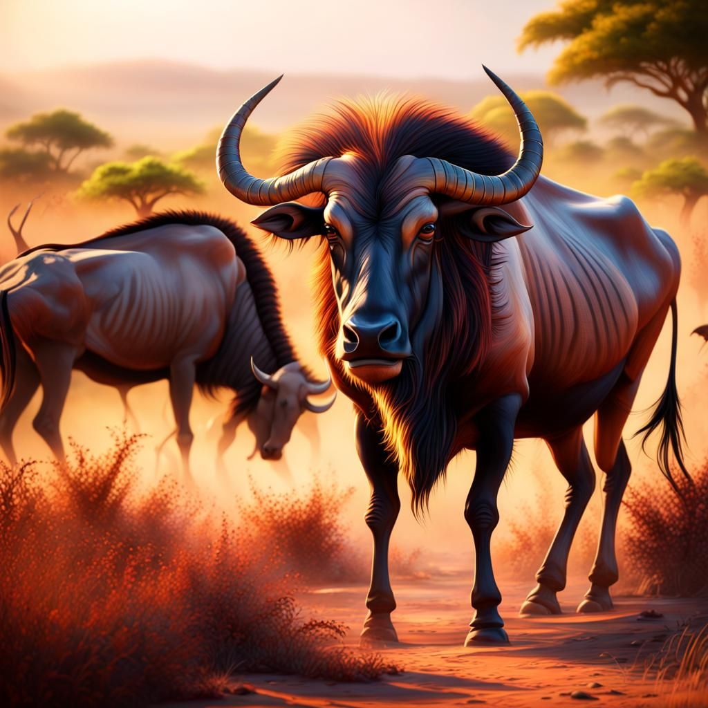 Wildebeest in Kenya: Hyperdetailed Airbrush Art