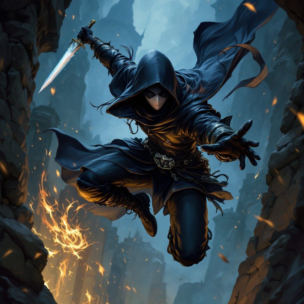 Fantasy Assassin Leaps into Battle in Stealthy Style