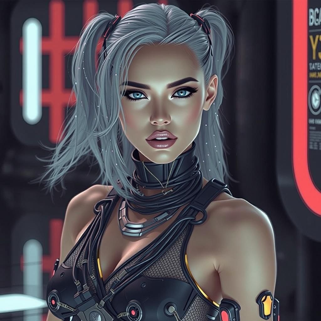 Cyborg Fashion Model with Fiber-Optic Pigtails