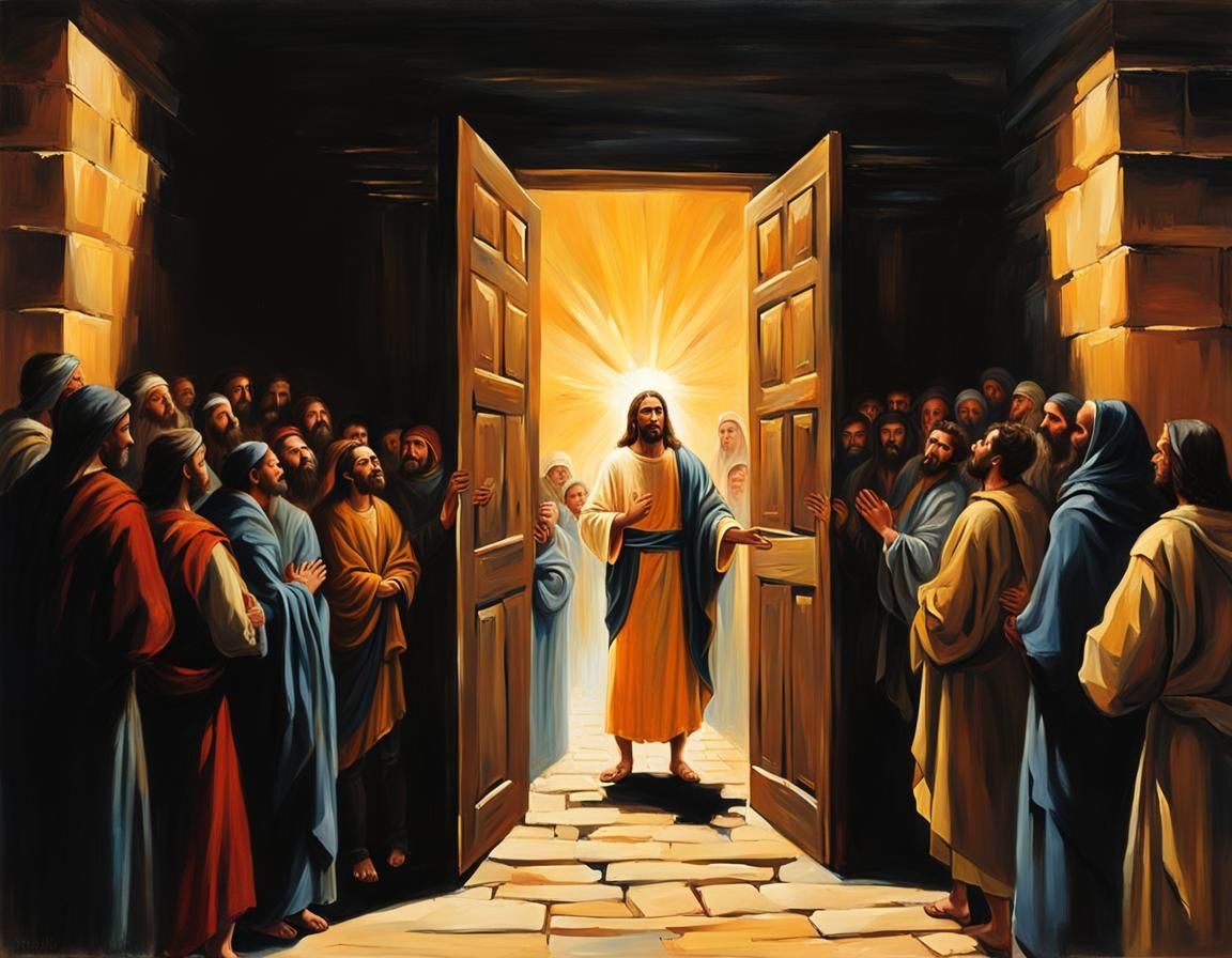 Jesus Speaks Before the Narrow Doorway: Oil Painting