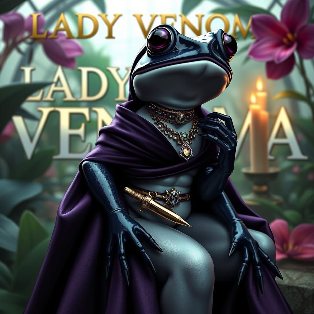 Sleek Midnight Blue Toad Villainess with Hypnotic Eyes