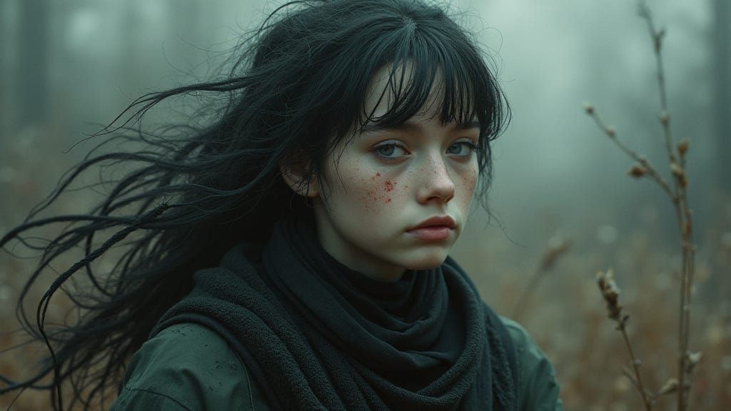 Melancholic Figure in Surreal Retro-Futuristic Landscape