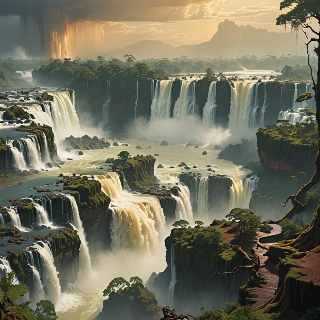 Colossal Waterfall Fusion: Dreamlike Concept Art