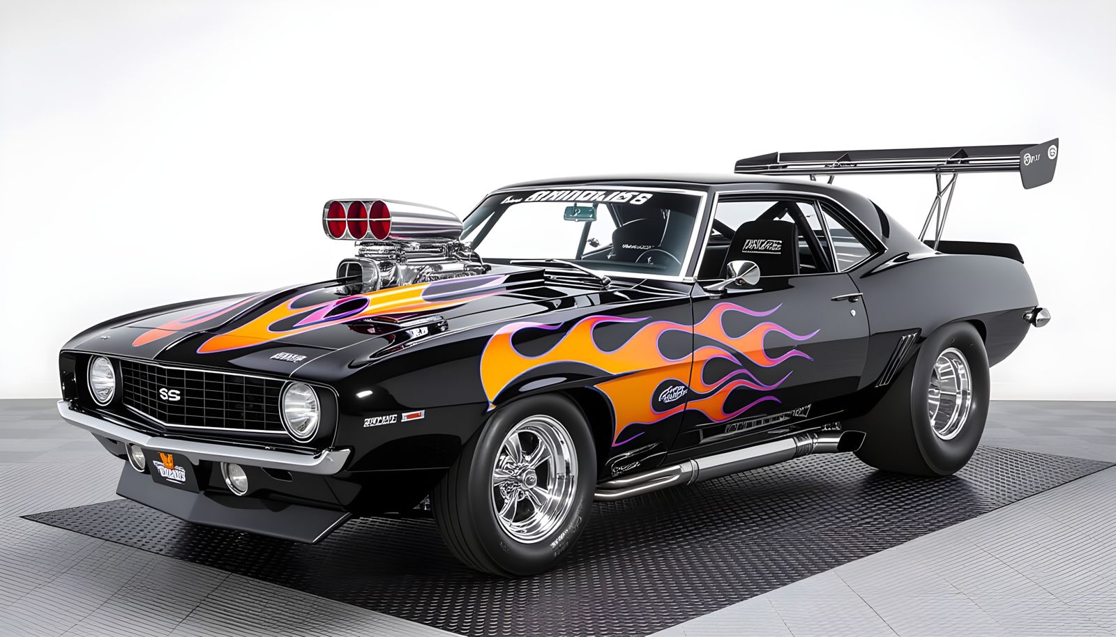 Pro Modified Camaro Dragster with Supercharger and Flames
