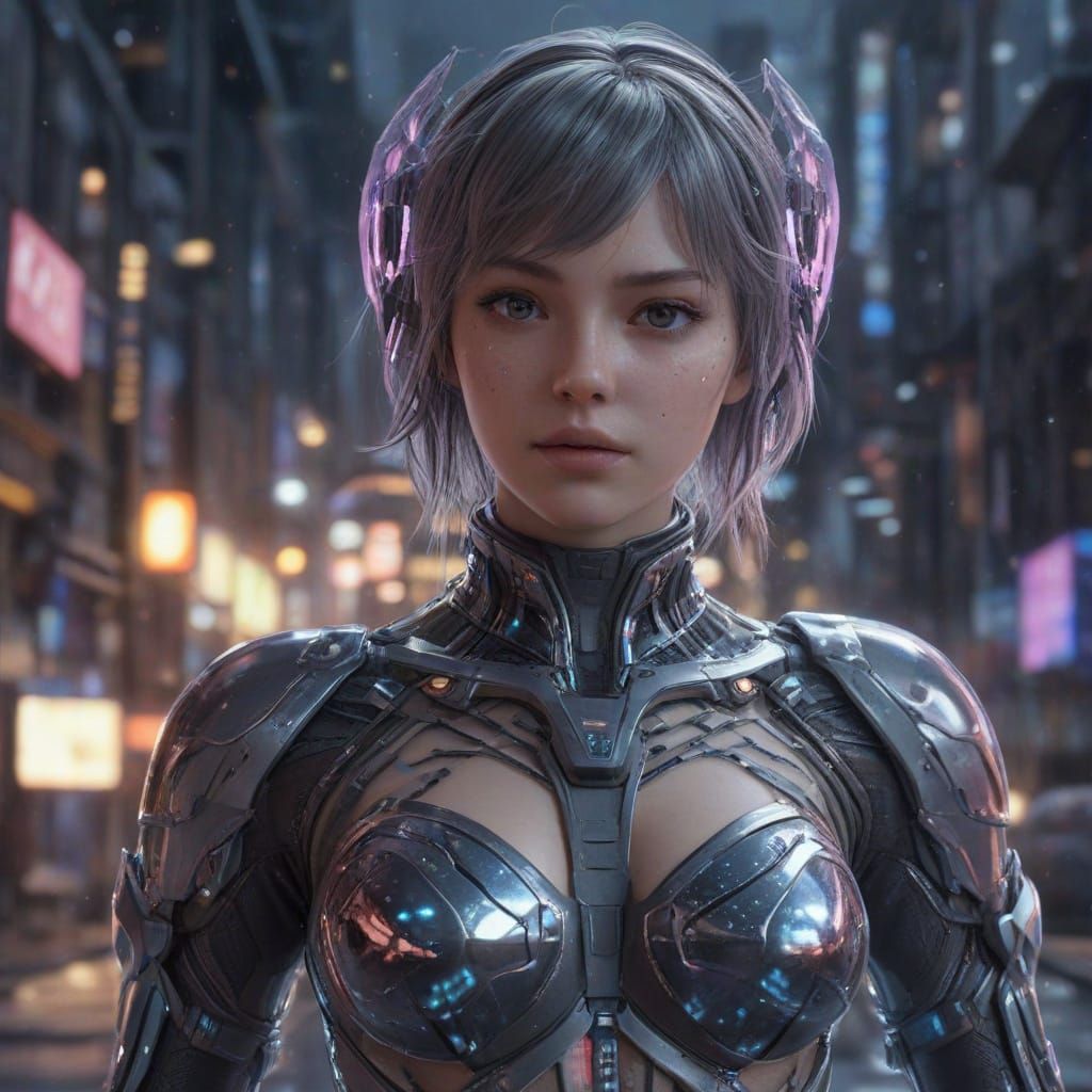 Cyberpunk Goddess Radiates Vibrant Energy on Alien Terrain