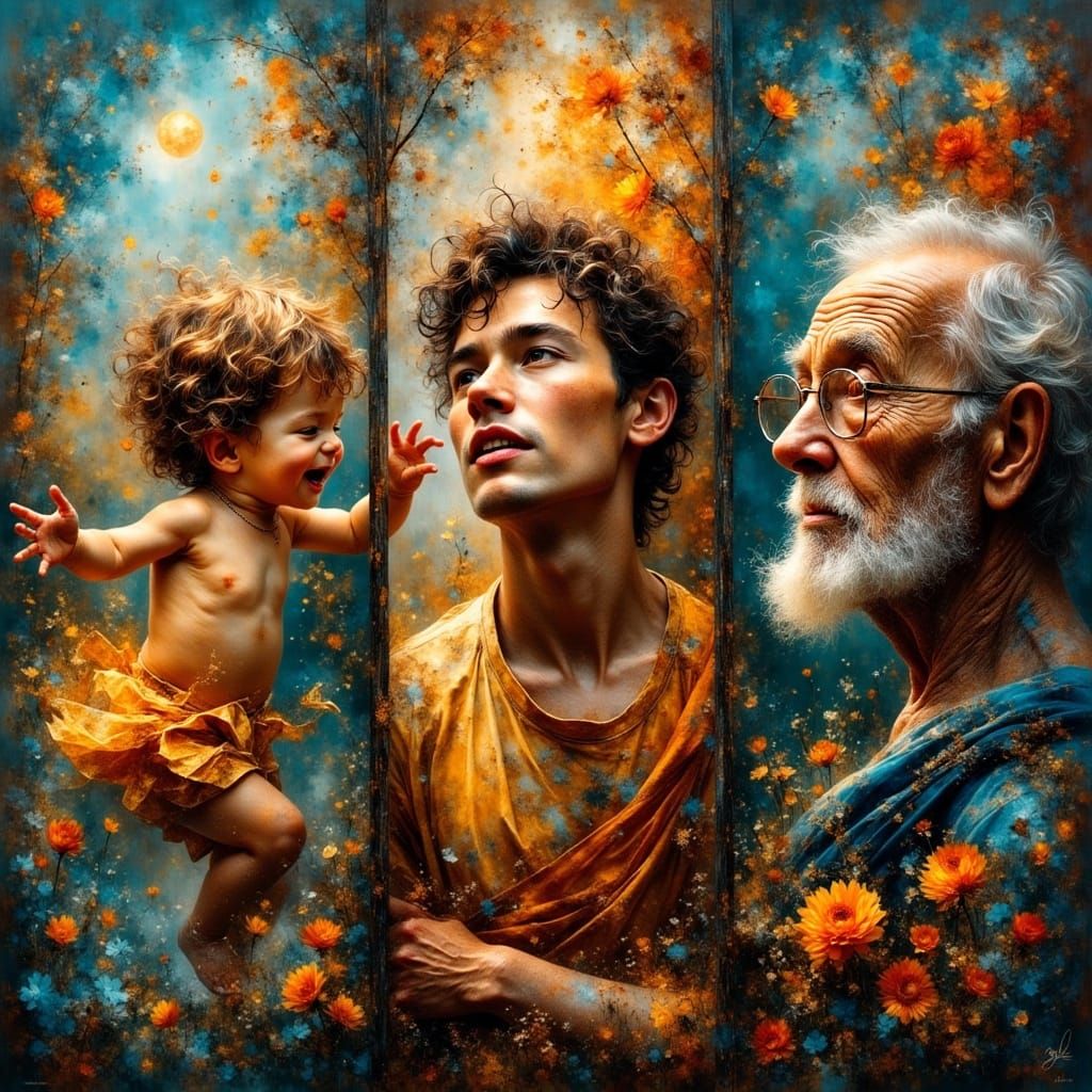 Triptych: Life's Journey from Childhood to Old Age