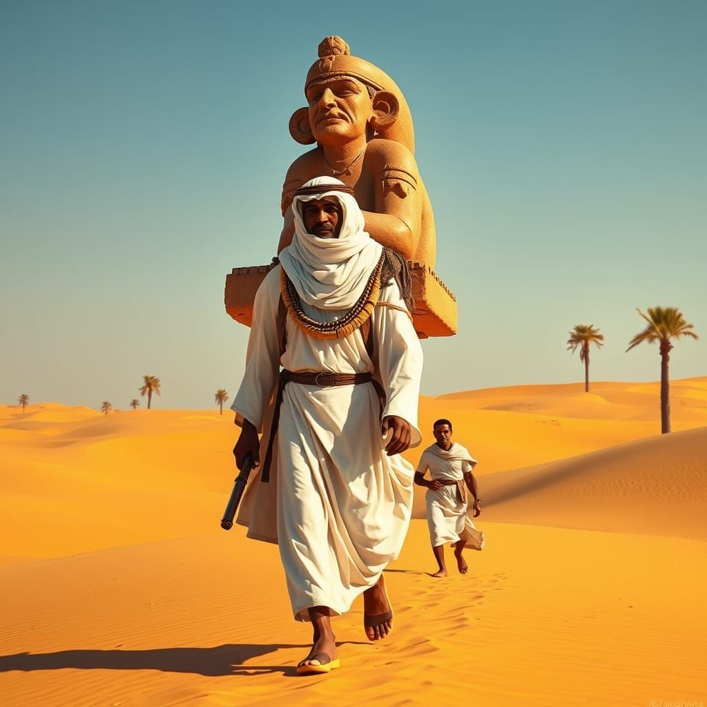 Regal Arab Tribal Chief Bears Ancient Idol Through Golden De...