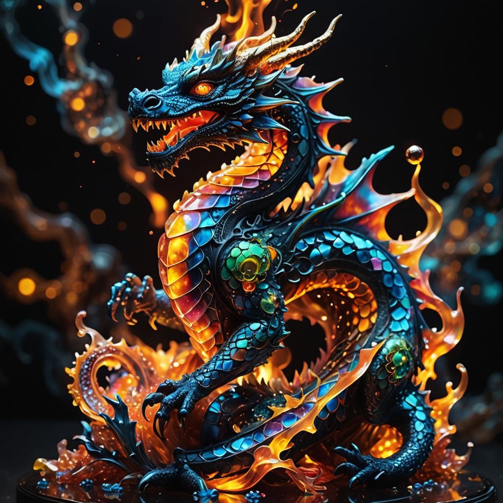 Enameled Glass Dragon Figurine in Surreal Style