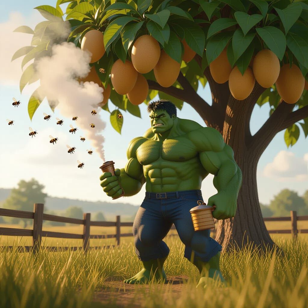Hulk on Farm Releasing Smoke in 3D Style