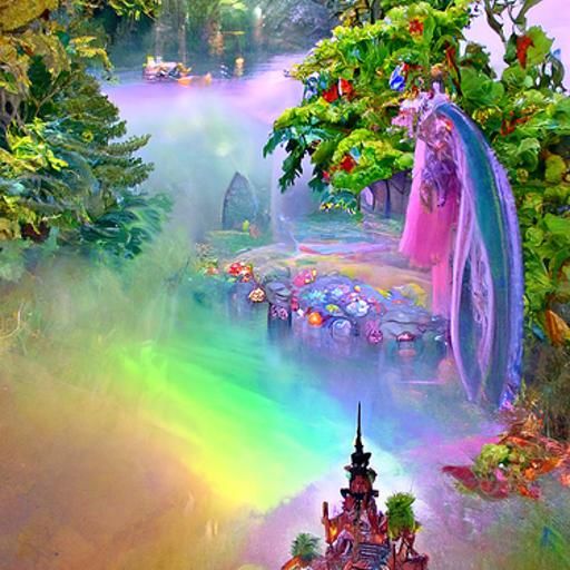 Ethereal Rainbow Fairy Land in Kinkade Style