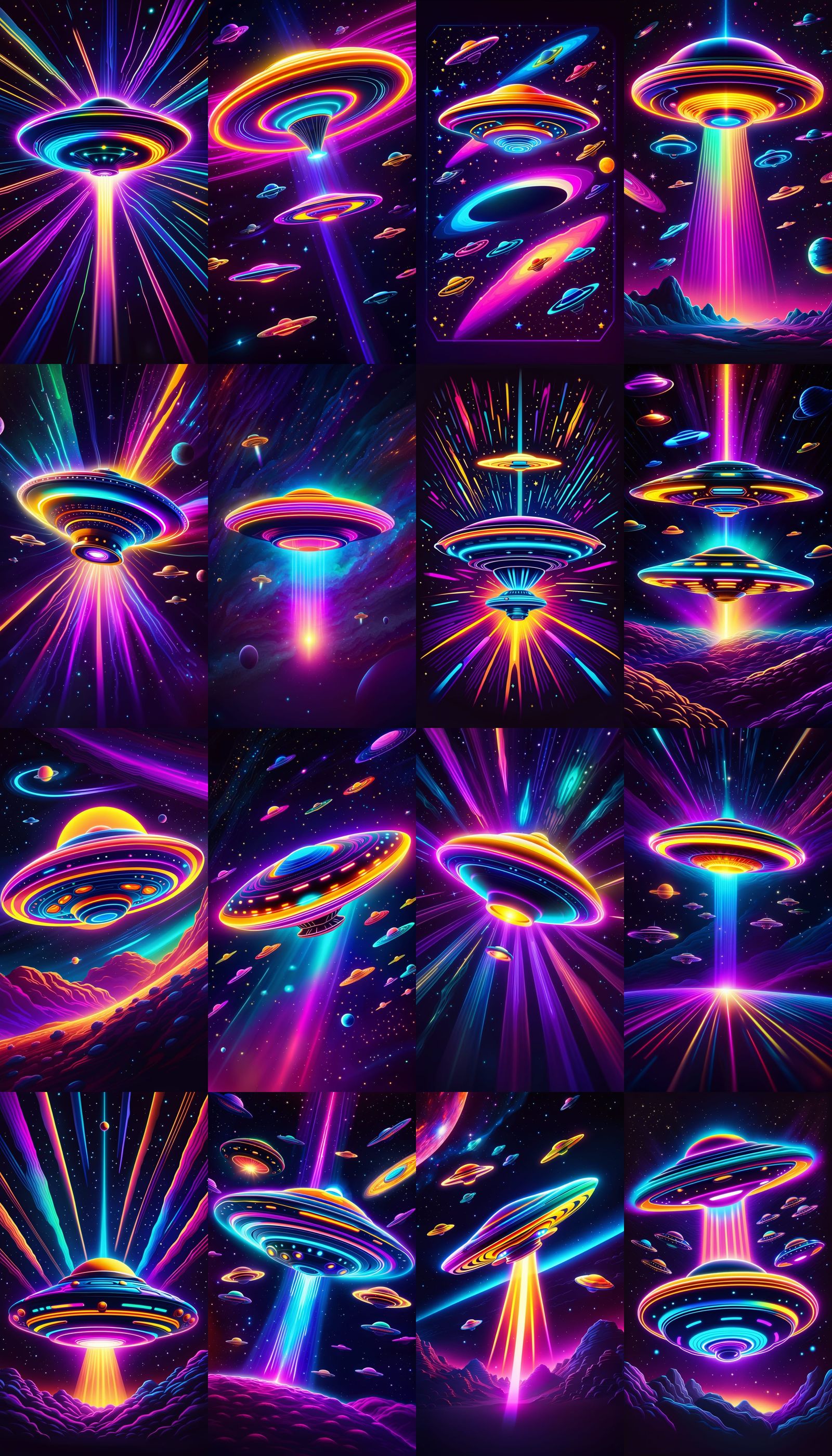 Colorful Glitchcore UFO Flying in Starry Space
