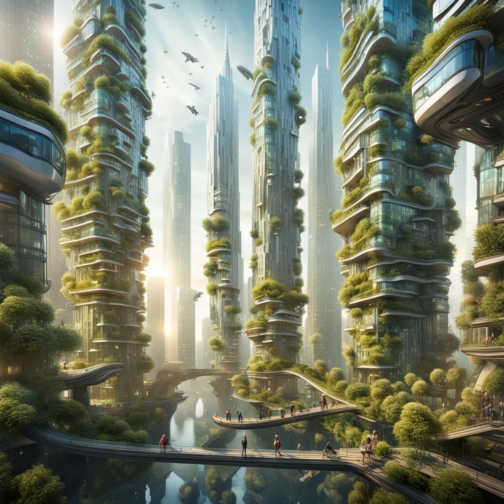 Surreal Cityscape: Nature and Technology Collide