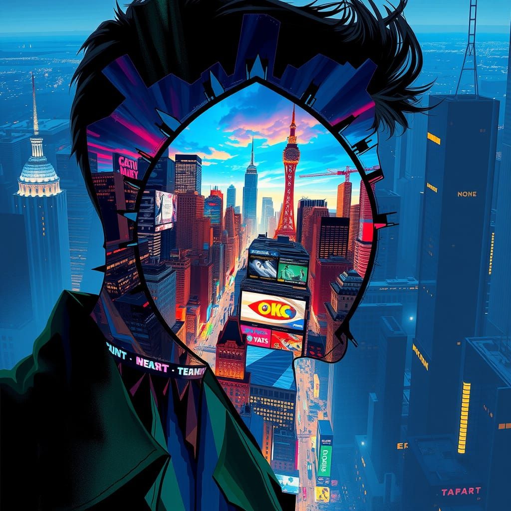 Vibrant Cityscape in Silhouette, Hyperrealistic Concept Art