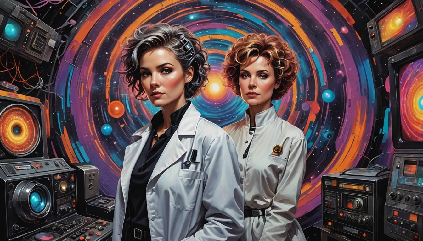 80s Hairstyle Woman in Psychedelic Lab