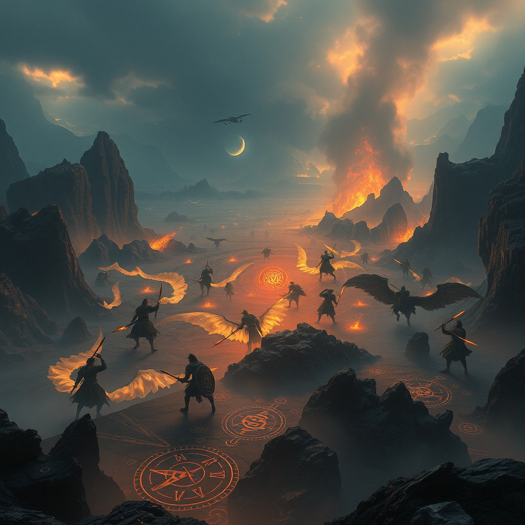 Epic Battle in Mystical Realm: Fantasy Concept Art