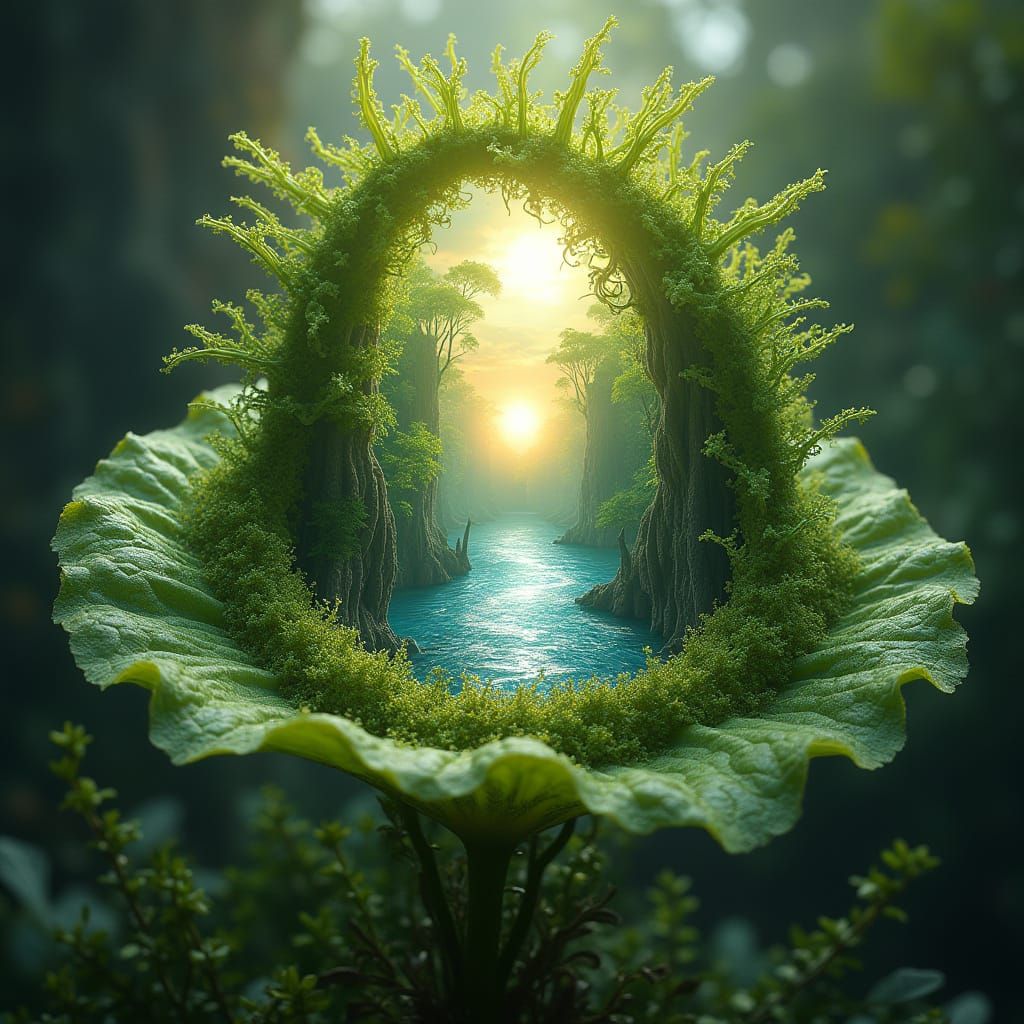 Surreal Flower Portal Convergence in Eco-Futuristic Landscap...