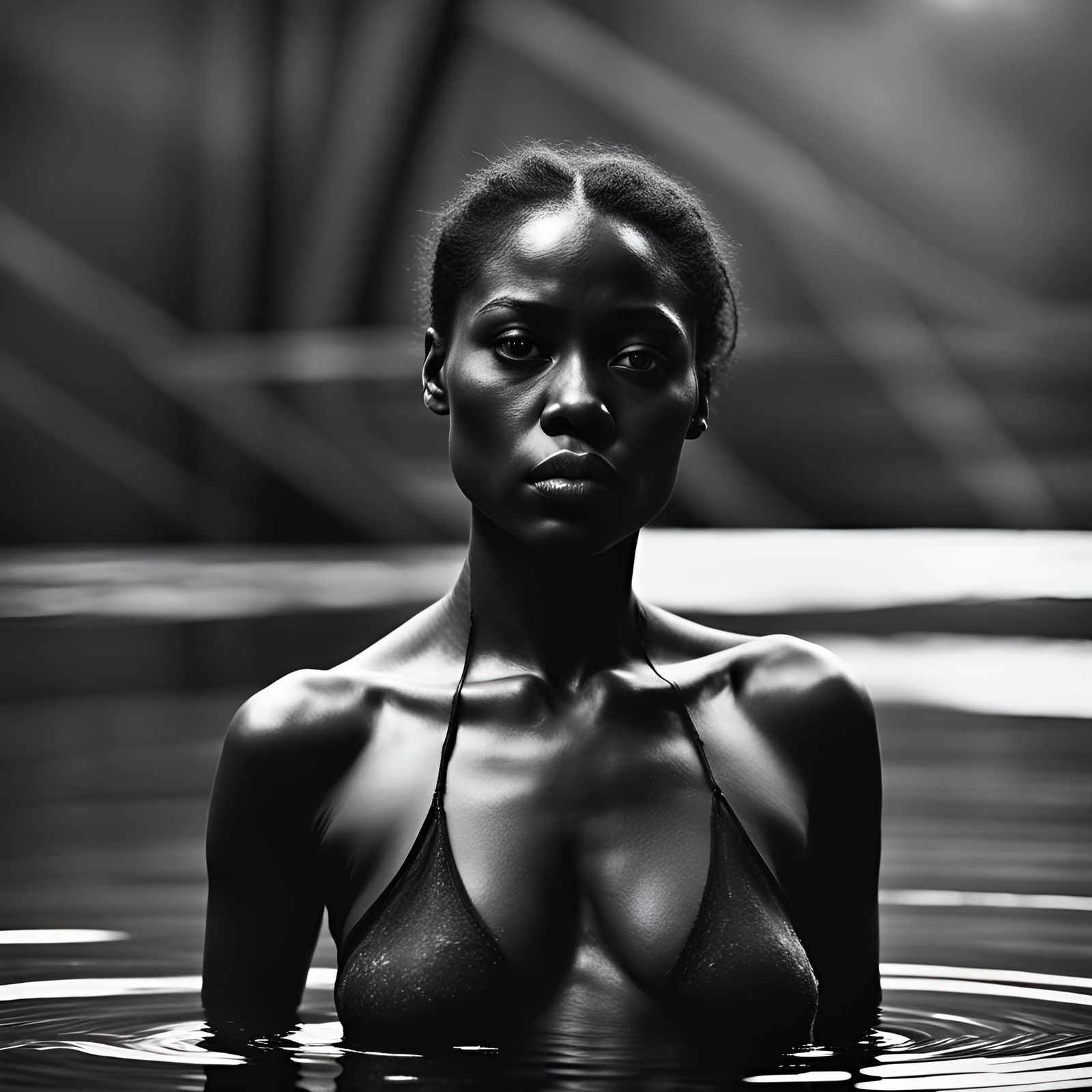 Distressed Woman by Pond in Hyperrealistic Style