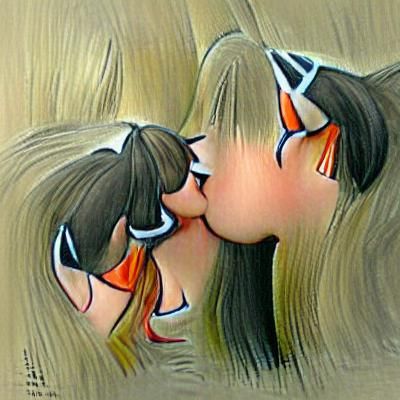 Cartoon Illustration of Two Girls Kissing
