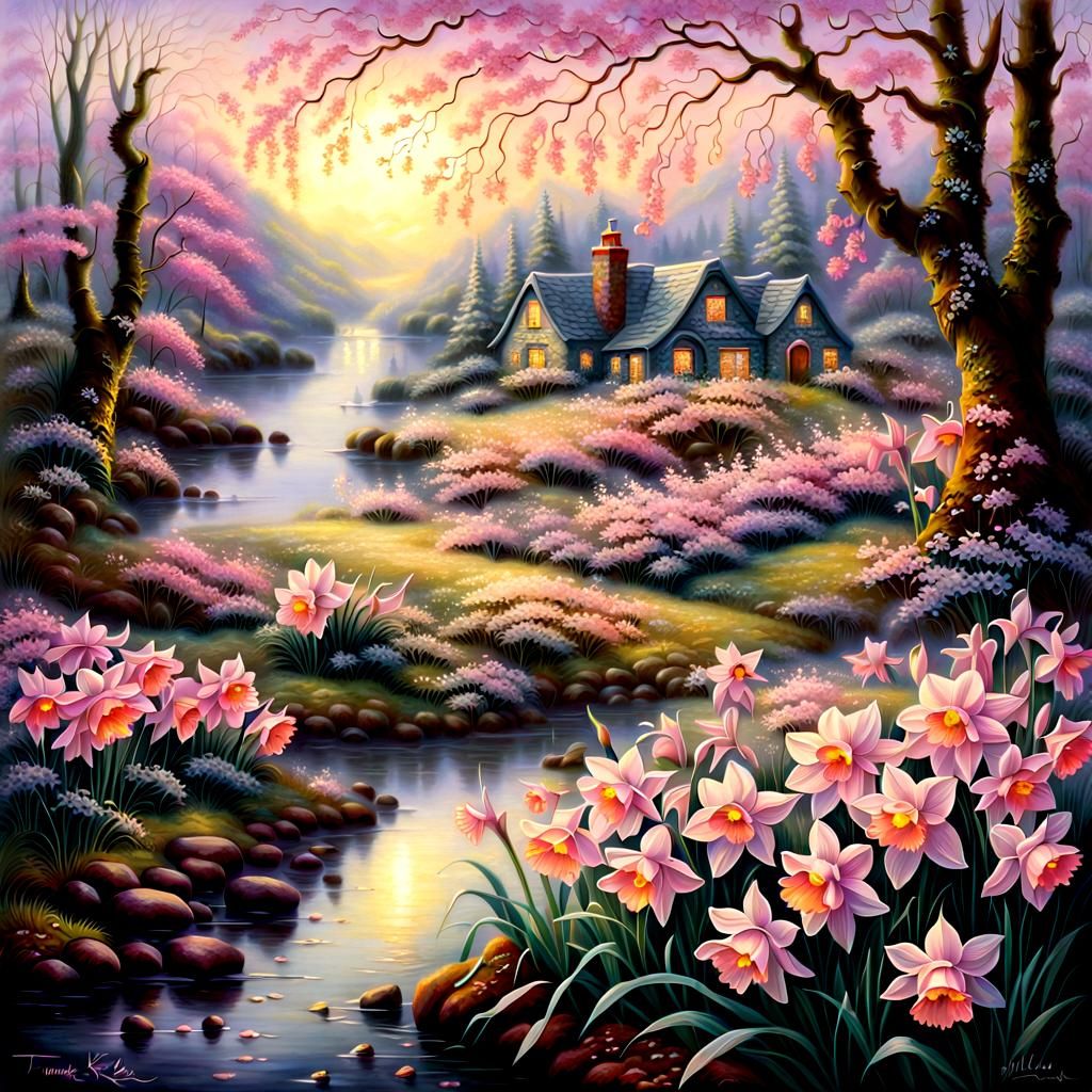 Pink Daffodils Fantasy Landscape