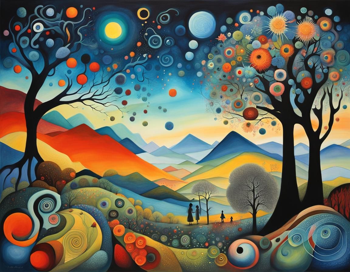 Iridescent Fantasy Landscape in Gouache Style