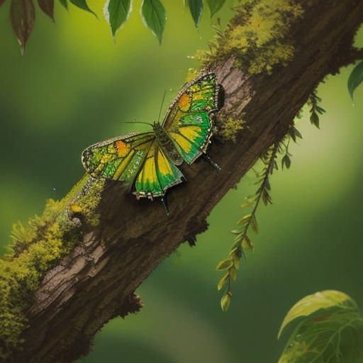 Vivid Wildlife Painting of Caterpillar on Branch