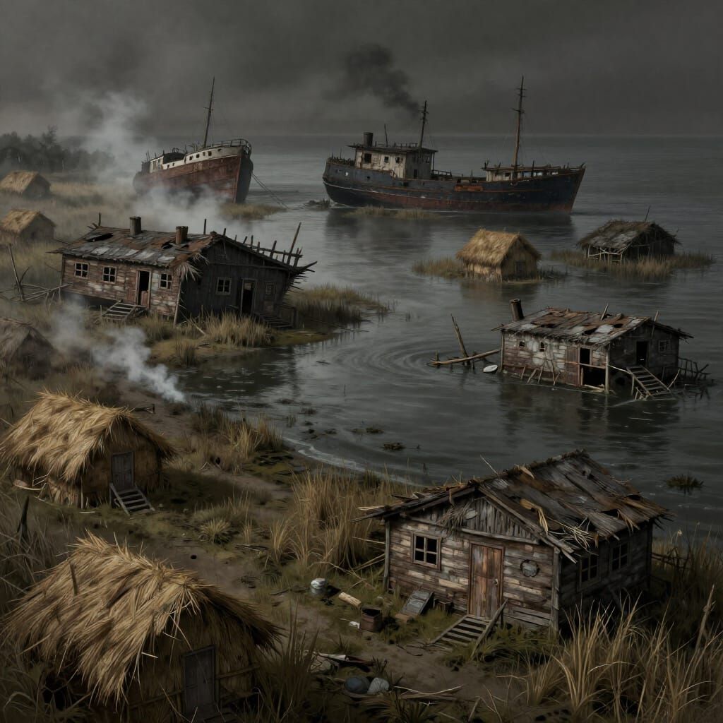 Overturned Ship Homes on Swampy Bay Shore