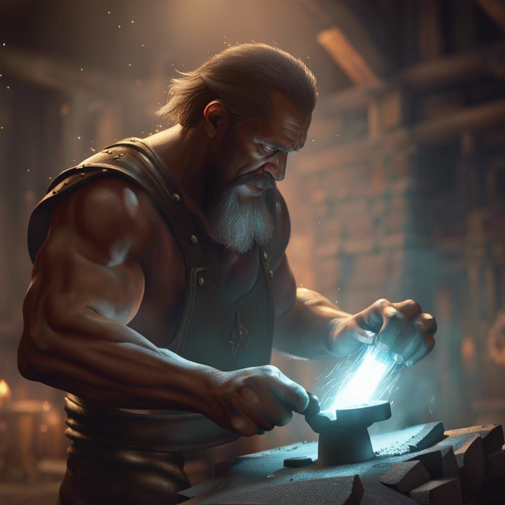 Man at Anvil: Dark Fantasy Art in 8K