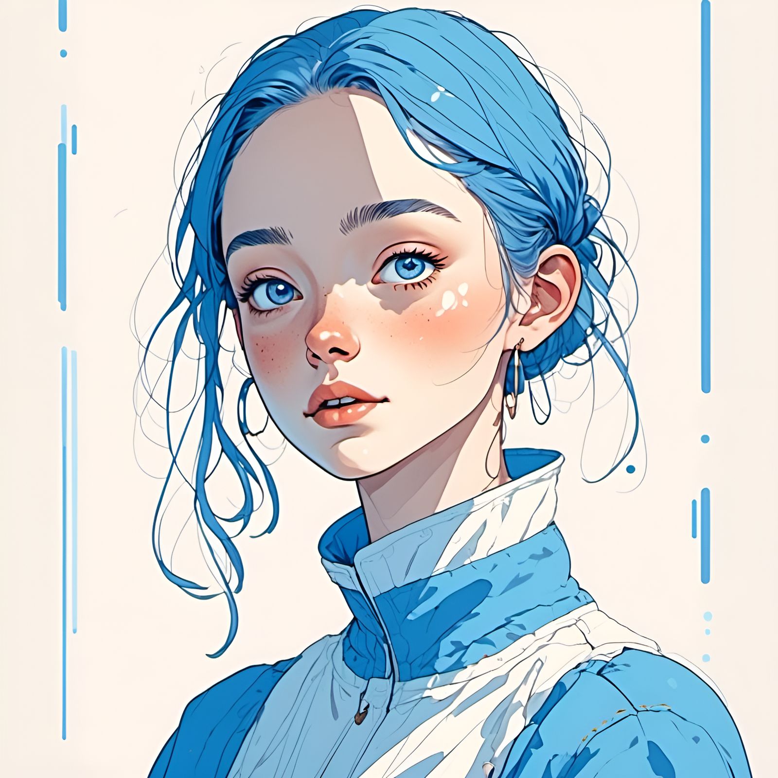 Charming Girl Portrait with Blue Lettering